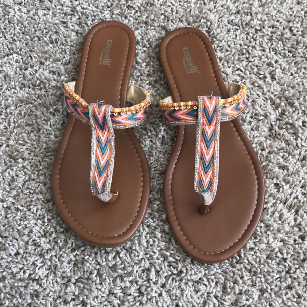 Like New Aztec Tribal Beaded Sandals
